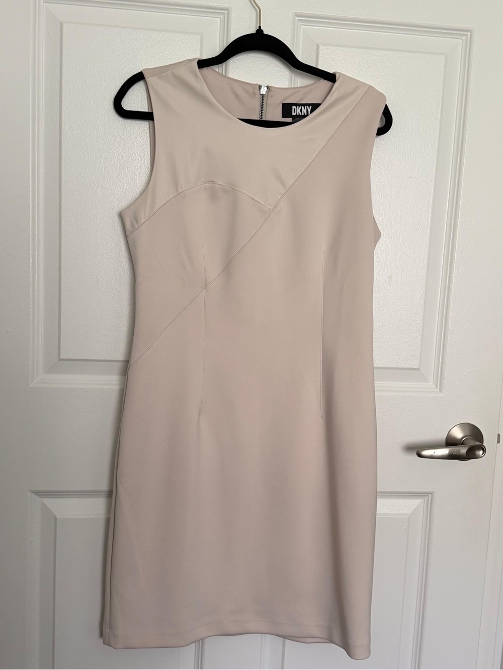 DKNY Sleeveless Neutral Beige Sheath Dress